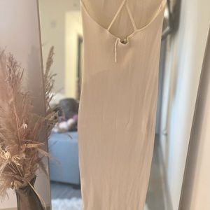 Zara  beige ribbed crisscross back midi dress Size: Large